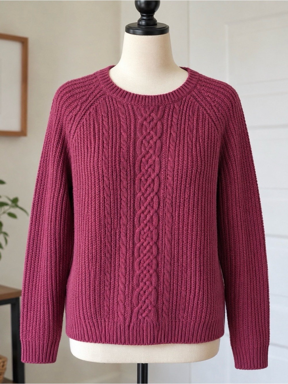 Caslon Casual Purple Cable Knit Wool Blend Crewneck Sweater Size Small / Medium